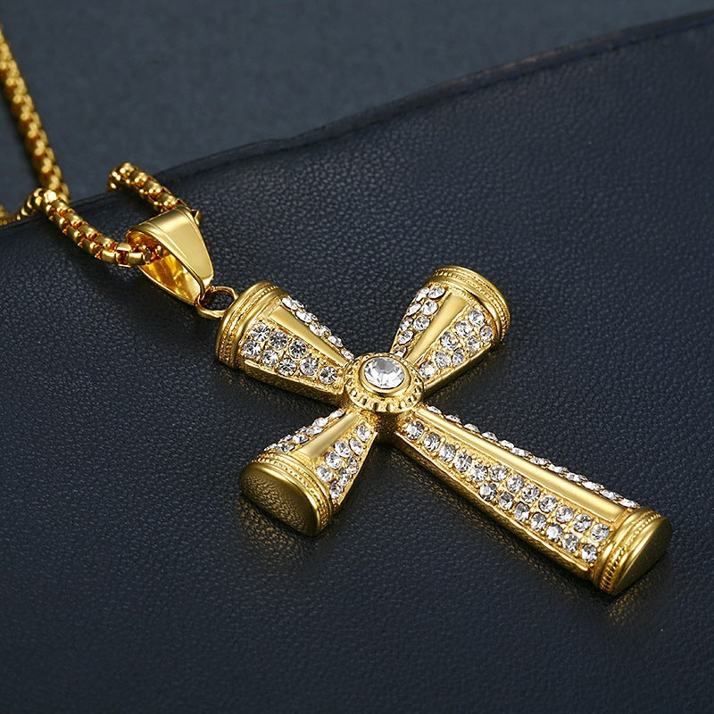 Planderful Everyday Genie Titanium Steel Gold Plated Zircon Cross Pendant Necklace For Hip Hop Jewelry Lovers