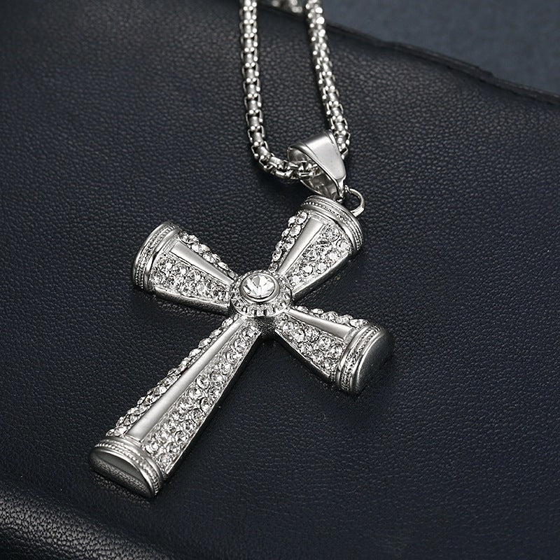 Planderful Everyday Genie Titanium Steel Gold Plated Zircon Cross Pendant Necklace For Hip Hop Jewelry Lovers