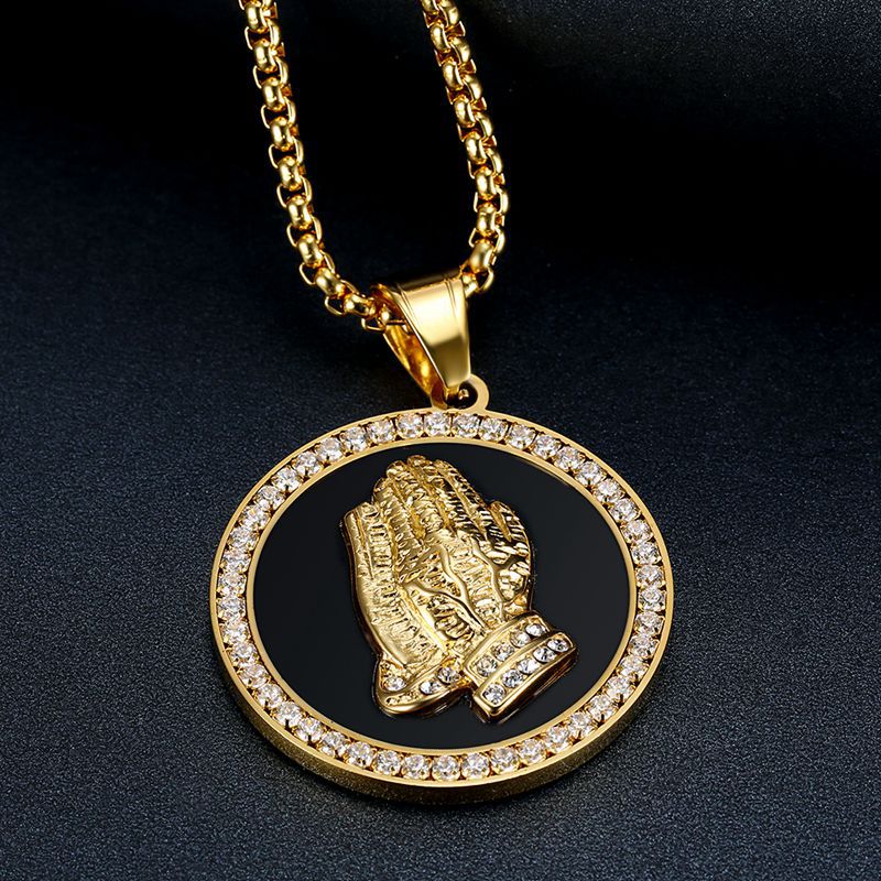 Planderful Premium Hip Hop Necklace Titanium Steel Gold Plated Zircon Pendant for Men and Women