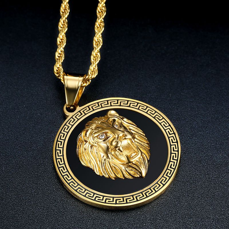 Zircon Necklace – Statement Hip Hop Lion Head Pendant In Gold Plated Steel For Everyday Style