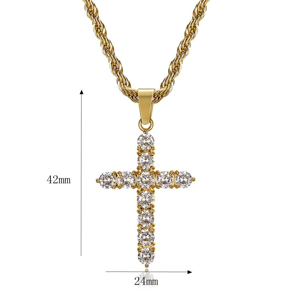 Planderful Titanium Steel Gold Plated Zircon Pendant Necklace For Men Hip Hop Style
