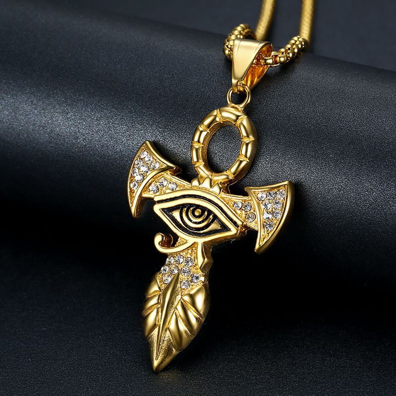 Planderful Eye Of Horus Pendant Necklace For Hip Hop Fans Bold Gold Plated Zircon Durability
