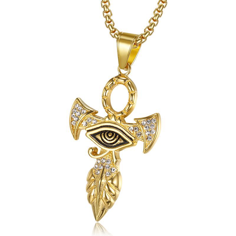 Planderful Eye Of Horus Pendant Necklace For Hip Hop Fans Bold Gold Plated Zircon Durability