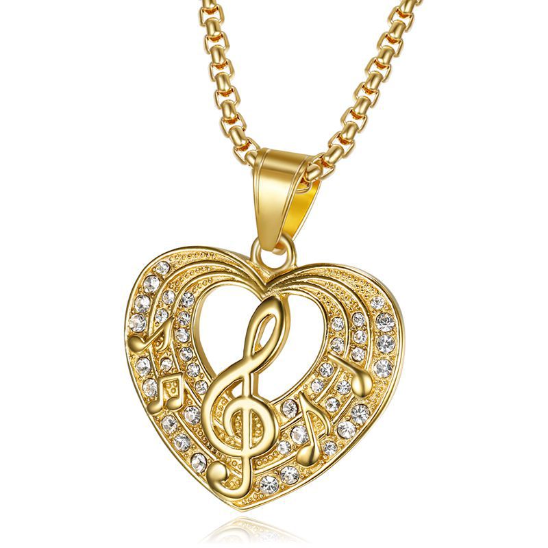 Planderful Everyday Genie Hip Hop Music Symbol Necklace Unisex Durable Titanium Steel Gold Plated Zircon Pendant