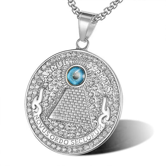 Gods Eye Pendant Necklace By Planderful Titanium Steel Gold Plated Rhinestone Hip Hop Jewelry For Men And Women