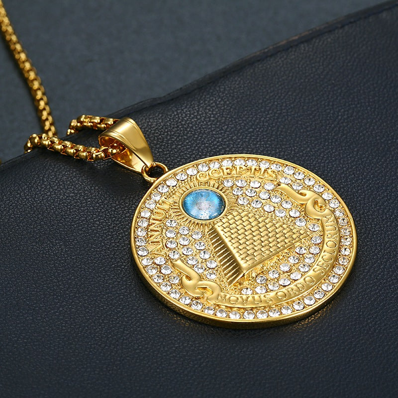 Gods Eye Pendant Necklace By Planderful Titanium Steel Gold Plated Rhinestone Hip Hop Jewelry For Men And Women
