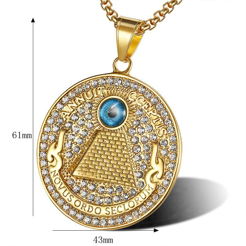 Gods Eye Pendant Necklace By Planderful Titanium Steel Gold Plated Rhinestone Hip Hop Jewelry For Men And Women