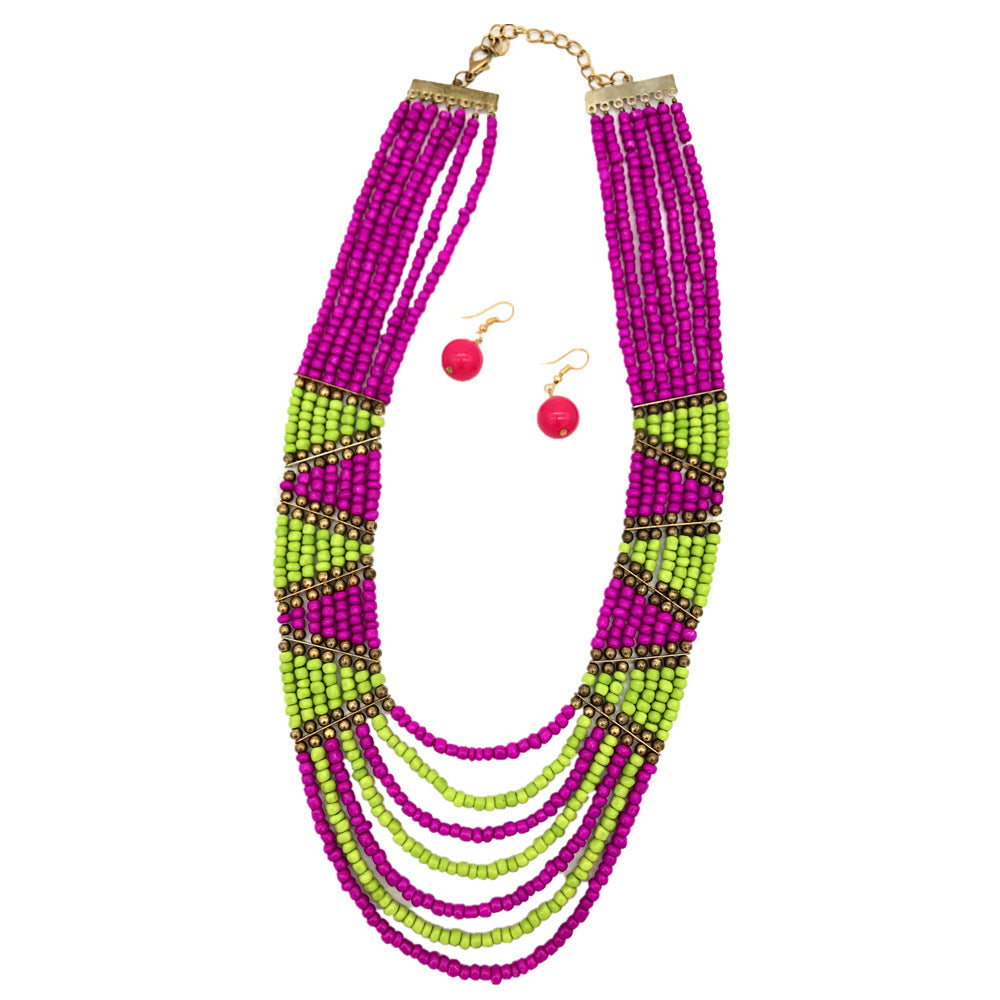 Bohemian Savanna Rhythms Handcrafted Rice Bead Necklace Set