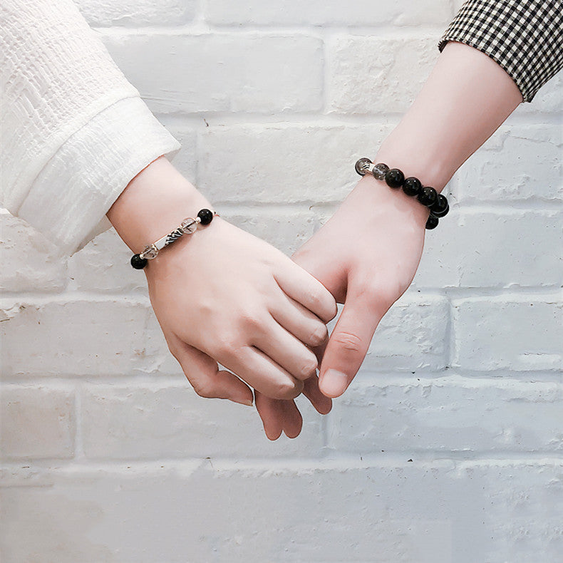 Obsidian Crystal Couple Bracelet Set with Magnetic Sea Vows Mountain Alliance Black Hair Crystal Hand Ornament
