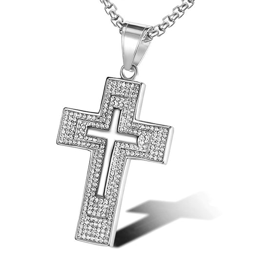 Planderful Everyday Genie Titanium Steel Gold Plated Zircon Cross Necklace for Hip Hop Jewelry Fans