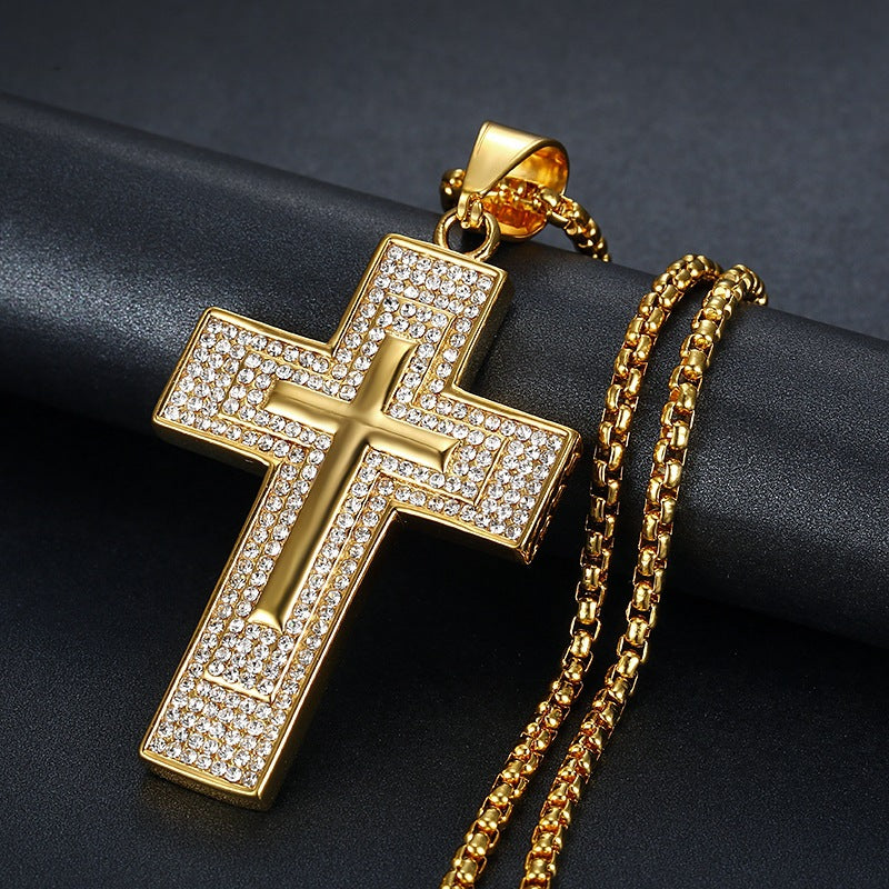 Planderful Everyday Genie Titanium Steel Gold Plated Zircon Cross Necklace for Hip Hop Jewelry Fans