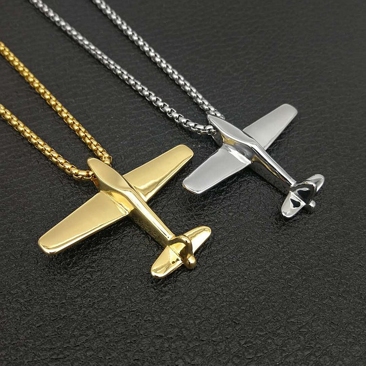 Planderful Hip Hop Necklace Premium Gold Plated Titanium Steel Aircraft Pendant For Streetwear Fans