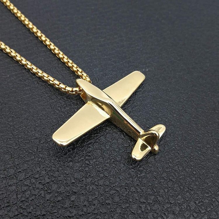 Planderful Hip Hop Necklace Premium Gold Plated Titanium Steel Aircraft Pendant For Streetwear Fans