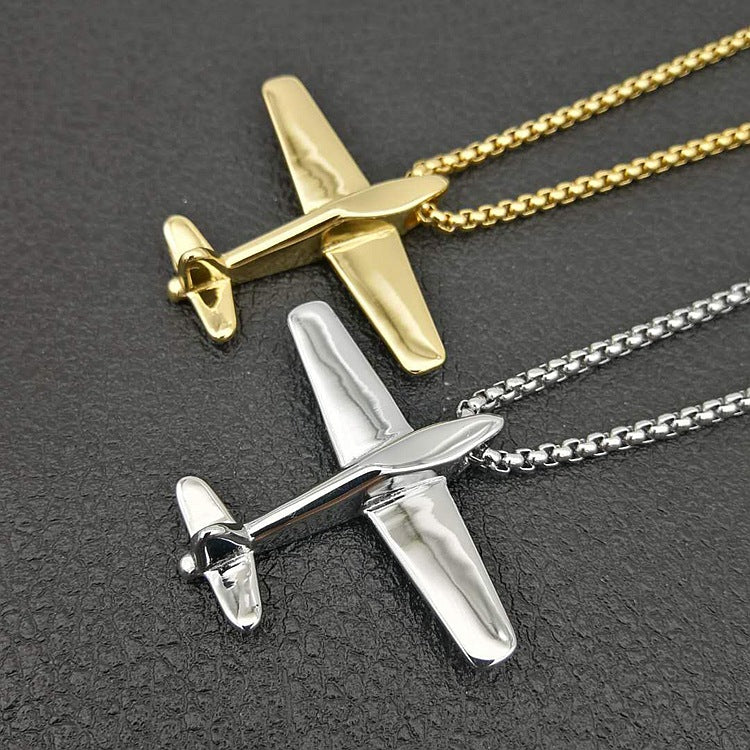 Planderful Hip Hop Necklace Premium Gold Plated Titanium Steel Aircraft Pendant For Streetwear Fans