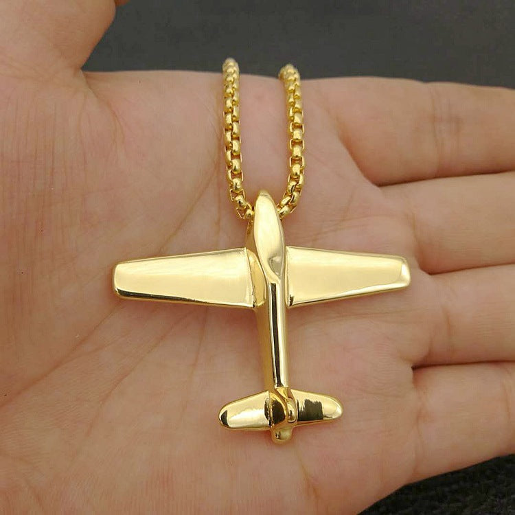 Planderful Hip Hop Necklace Premium Gold Plated Titanium Steel Aircraft Pendant For Streetwear Fans