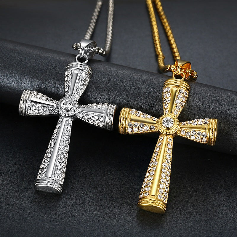Planderful Everyday Genie Titanium Steel Gold Plated Zircon Cross Pendant Necklace For Hip Hop Jewelry Lovers