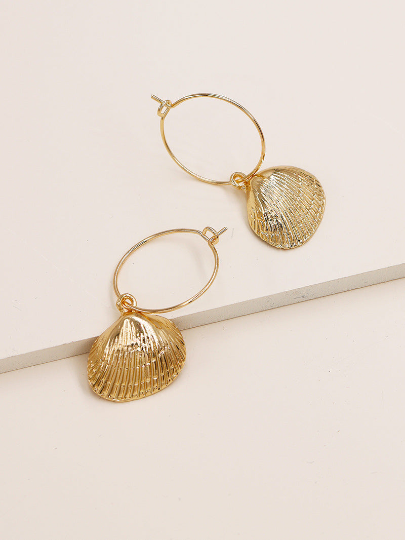 Fashionable Alloy Shell Earrings with Metal Textures for Trendy Women