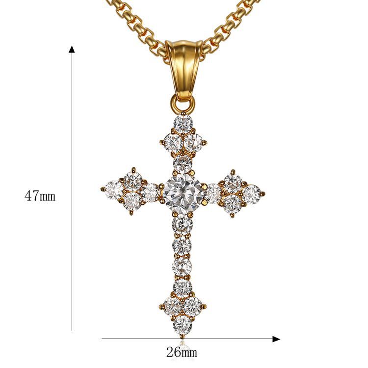 Planderful Everyday Genie Hip Hop Jewelry Titanium Steel Gold Plated Zircon Cross Pendant Necklace For Men And Women