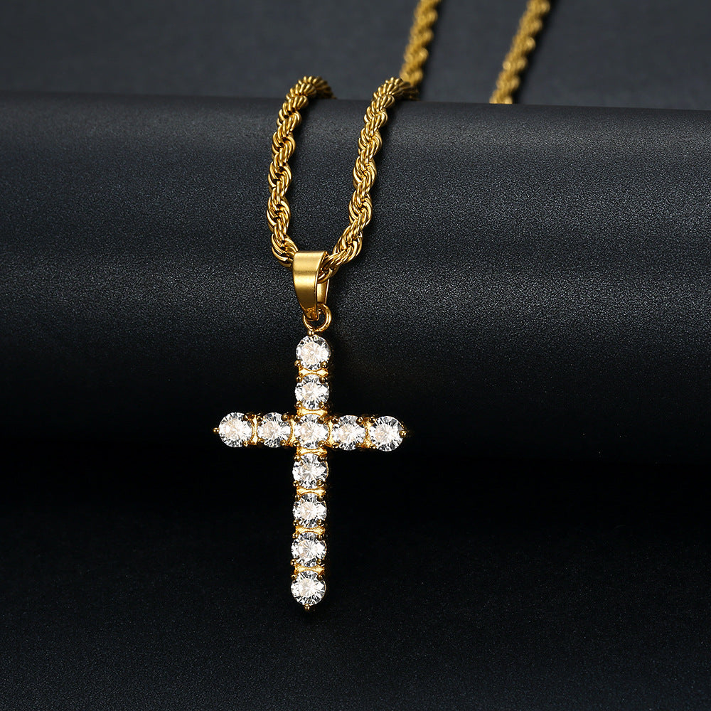 Planderful Titanium Steel Gold Plated Zircon Pendant Necklace For Men Hip Hop Style