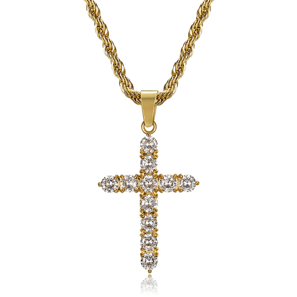 Planderful Titanium Steel Gold Plated Zircon Pendant Necklace For Men Hip Hop Style