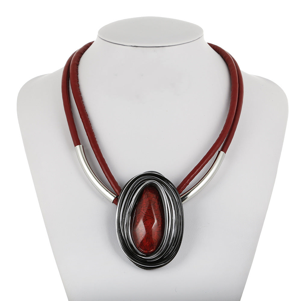 Bold Resin Pendant Necklace with European and American Flair - Stylish Amazon Jewelry with Aluminum Pendant