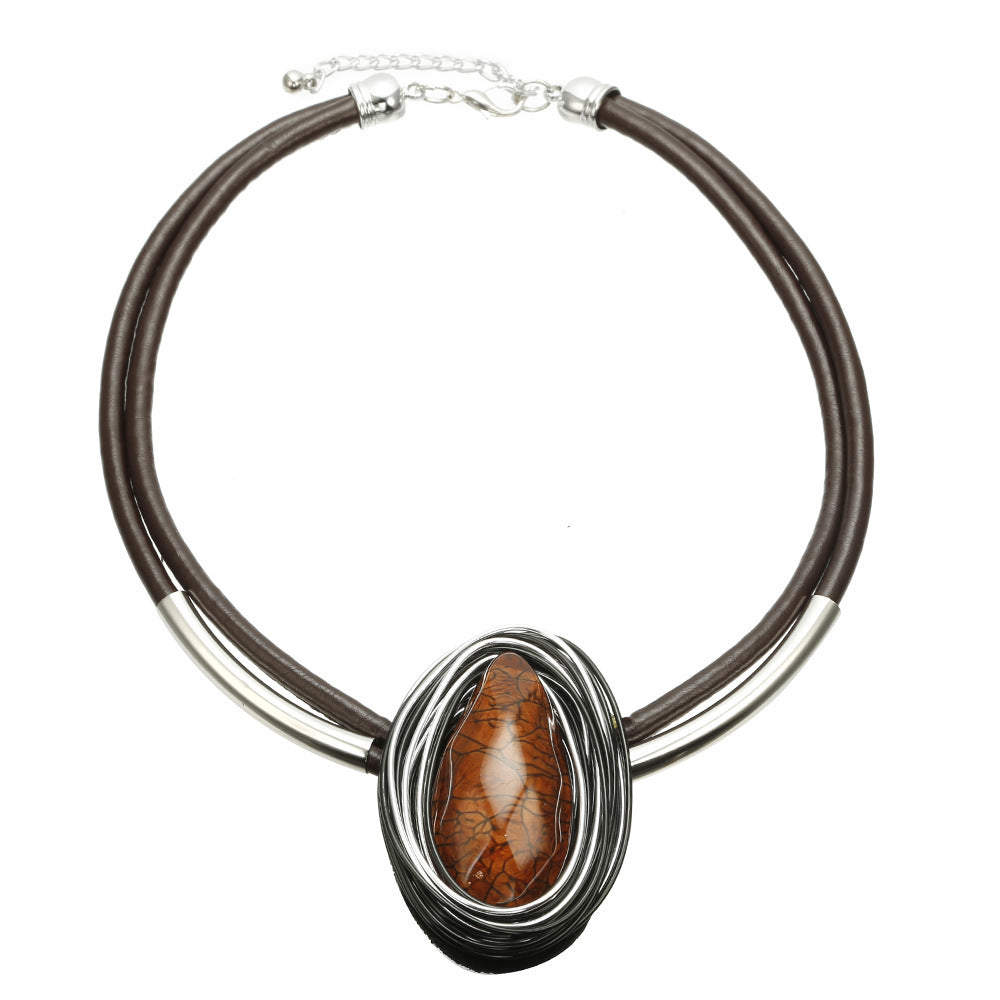 Bold Resin Pendant Necklace with European and American Flair - Stylish Amazon Jewelry with Aluminum Pendant