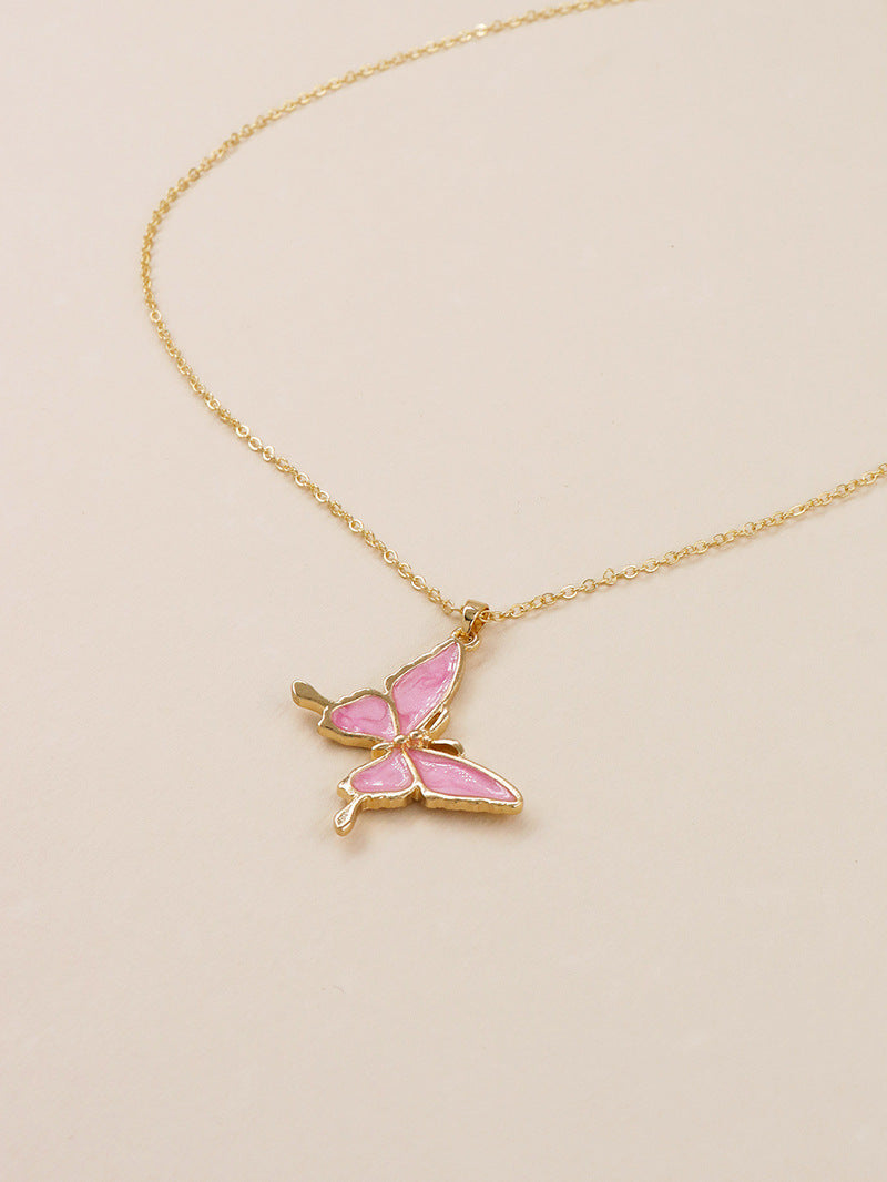 Fashionable Metal Alloy Butterfly Necklace with Oil Droplet, Stylish Collar Chain for Women