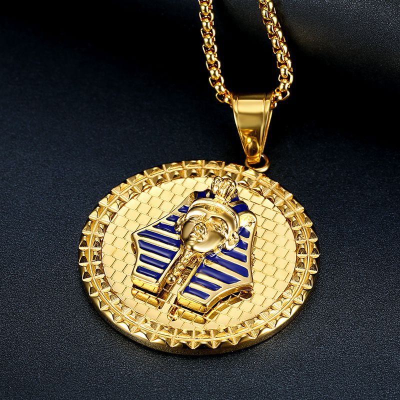 Planderful Hip Hop Jewelry Titanium Gold Plated Egyptian Pharaoh Pendant Necklace For Bold Urban Fashion Fans