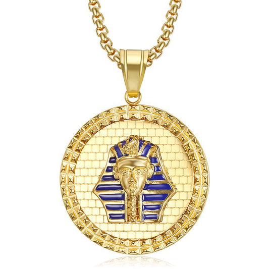 Planderful Hip Hop Jewelry Titanium Gold Plated Egyptian Pharaoh Pendant Necklace For Bold Urban Fashion Fans