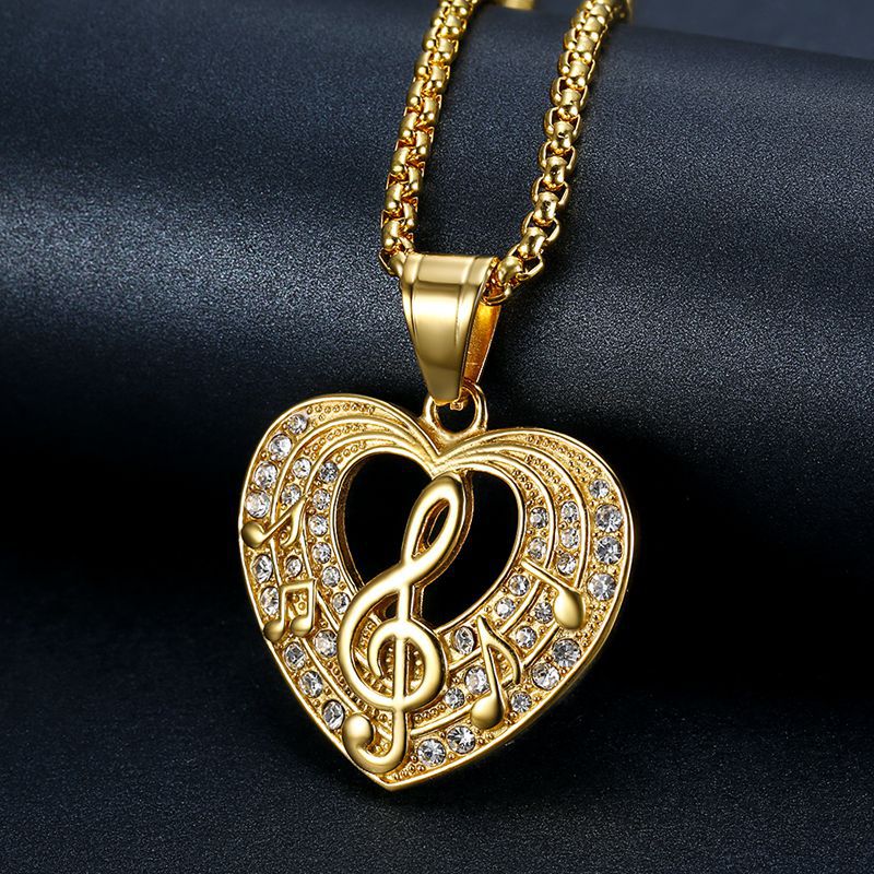 Planderful Everyday Genie Hip Hop Music Symbol Necklace Unisex Durable Titanium Steel Gold Plated Zircon Pendant