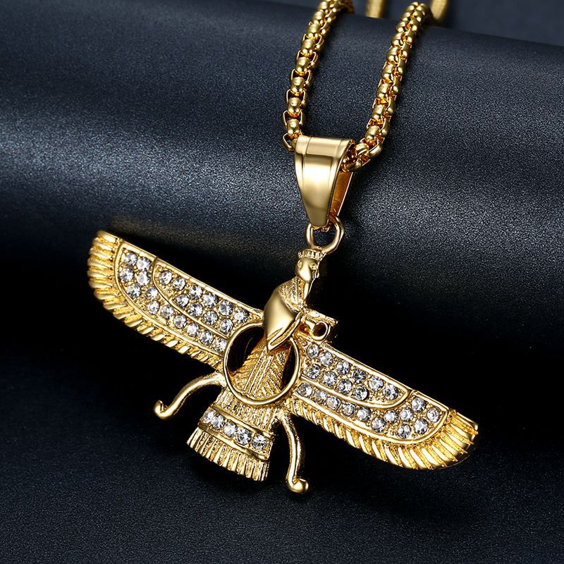 Planderful Everyday Genie Titanium Steel Gold Plated Zircon Persian Zoroastrian Hip Hop Pendant Necklace Hip Hop Fans