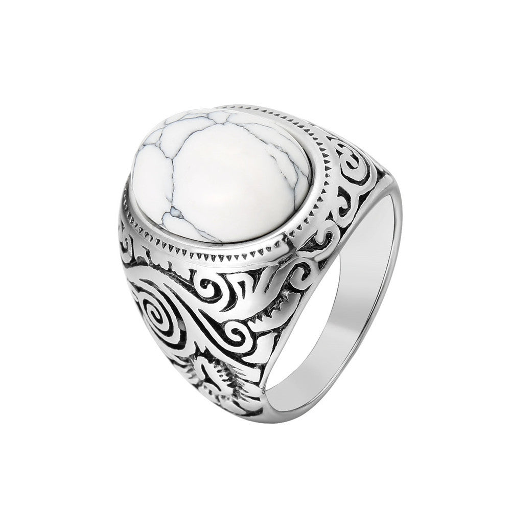 Planderful Sapphire Ring Unisex Vintage Pattern Titanium Steel Protection Statement For Men And Women