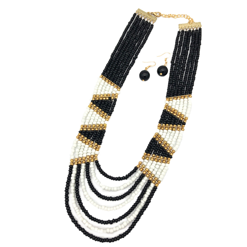 Bohemian Savanna Rhythms Handcrafted Rice Bead Necklace Set