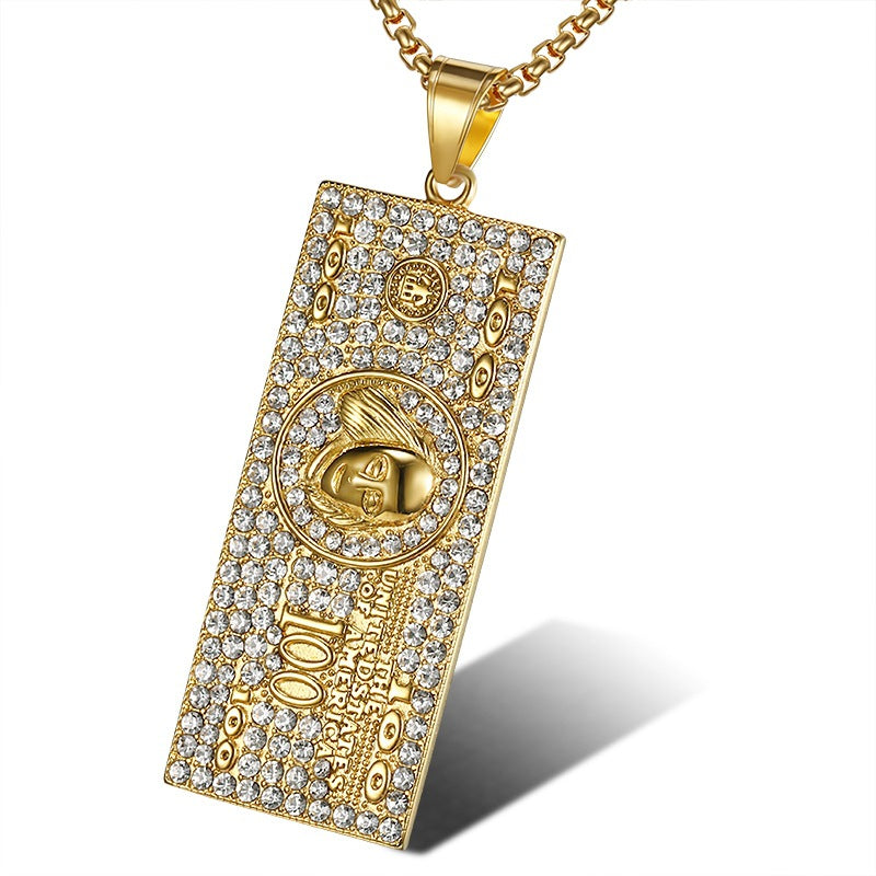 Stainless Steel Necklace – Dainty Luxury Hip Hop Dollar Pendant With Gold Plated Zircon