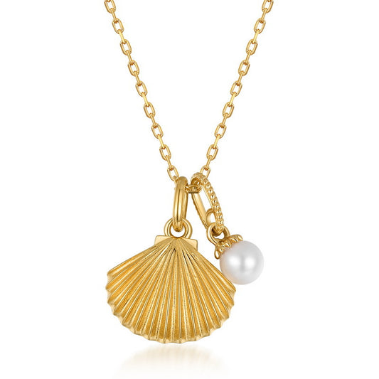 Ocean Shell Natural Freshwater Pearl Sterling Silver Necklace