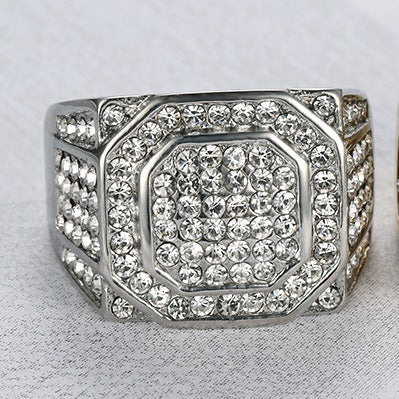 Planderful Everyday Genie Hip Hop Ring For Men Gold Plated Titanium Steel Zircon Jewelry