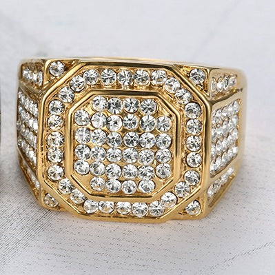 Planderful Everyday Genie Hip Hop Ring For Men Gold Plated Titanium Steel Zircon Jewelry