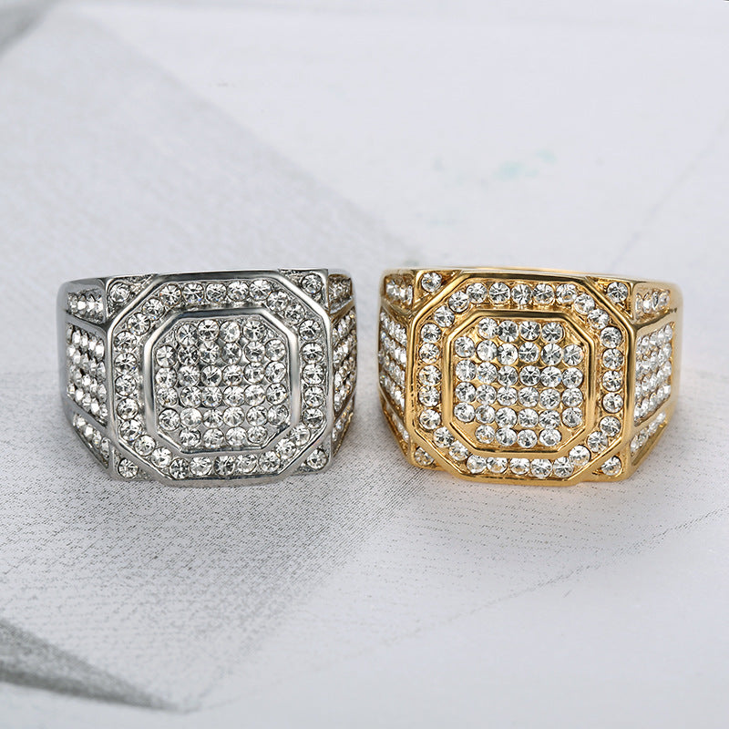 Planderful Everyday Genie Hip Hop Ring For Men Gold Plated Titanium Steel Zircon Jewelry