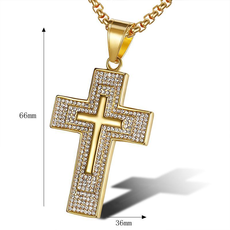 Planderful Everyday Genie Titanium Steel Gold Plated Zircon Cross Necklace for Hip Hop Jewelry Fans