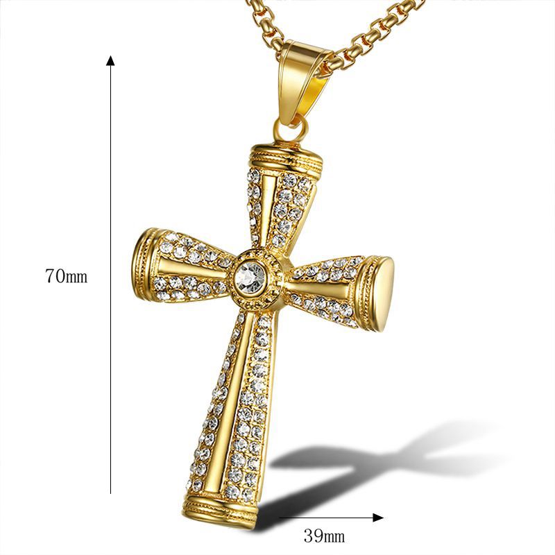 Planderful Everyday Genie Titanium Steel Gold Plated Zircon Cross Pendant Necklace For Hip Hop Jewelry Lovers