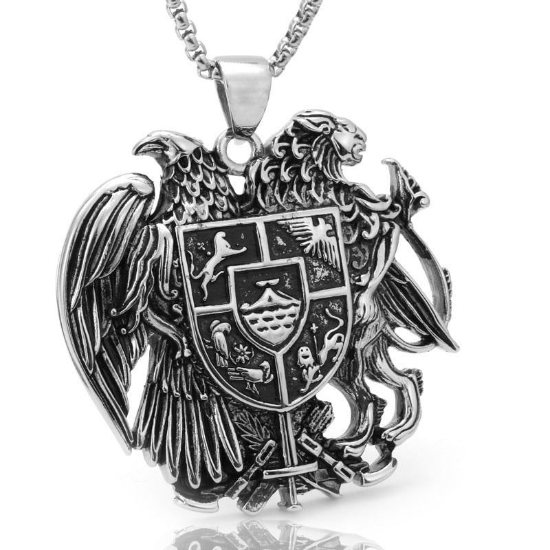 Titanium Steel Double Eagle Pendant - American Agent Badge Necklace for Men