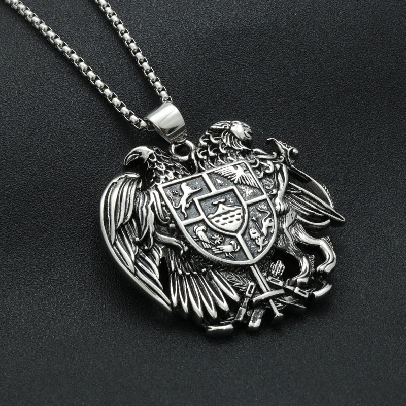 Titanium Steel Double Eagle Pendant - American Agent Badge Necklace for Men