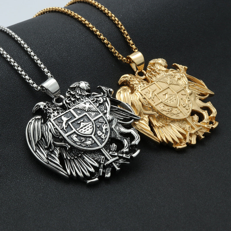 Titanium Steel Double Eagle Pendant - American Agent Badge Necklace for Men