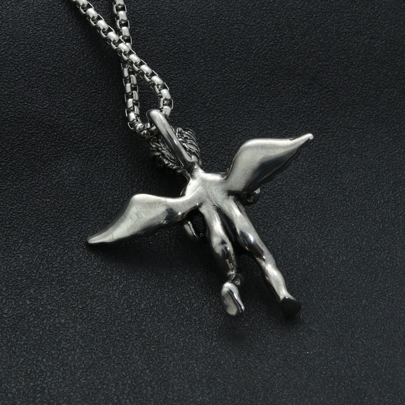 Titanium Steel Angel Pendant Necklace for Men - Punk Hip Hop Style