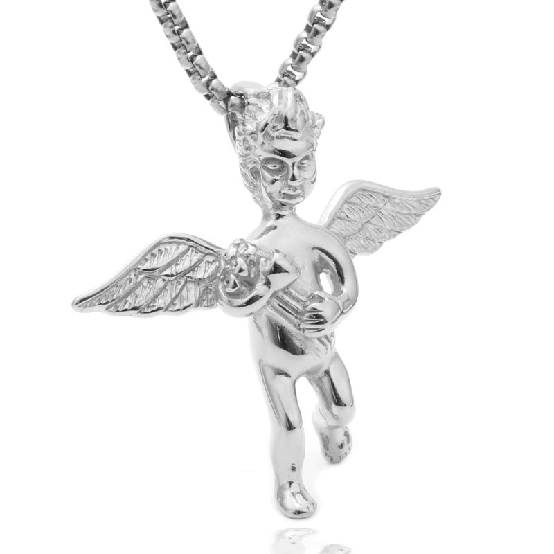 Titanium Steel Angel Pendant Necklace for Men - Punk Hip Hop Style