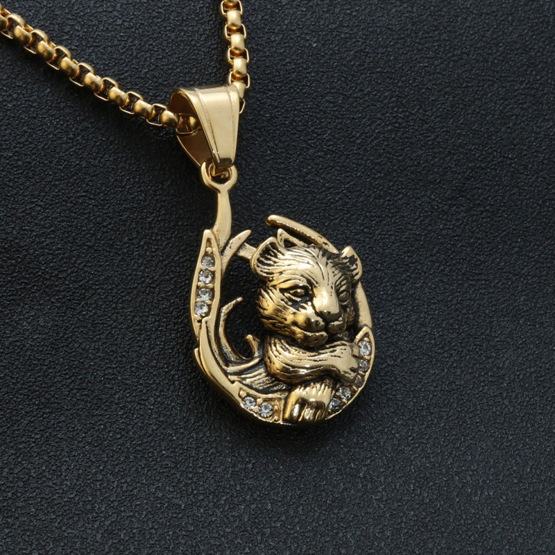 Punk Hip-Hop Men's Titanium Steel Bear Necklace Pendant