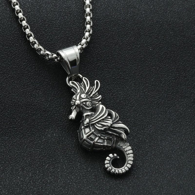 Stylish Titanium Steel Seahorse Pendant Necklace for Men - Marine Animal Design