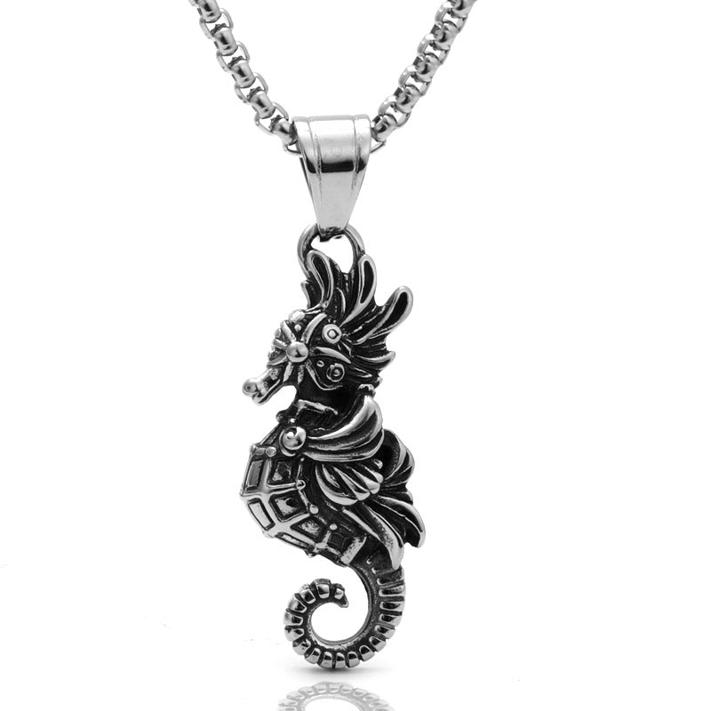 Stylish Titanium Steel Seahorse Pendant Necklace for Men - Marine Animal Design