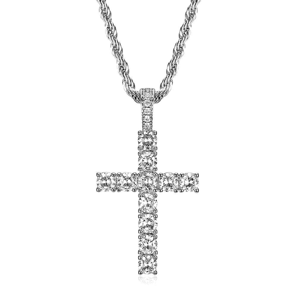 Zircon Necklace - Statement Hip-Hop Cross Gold Plated Steel Pendant Accessory For Everyday Glam