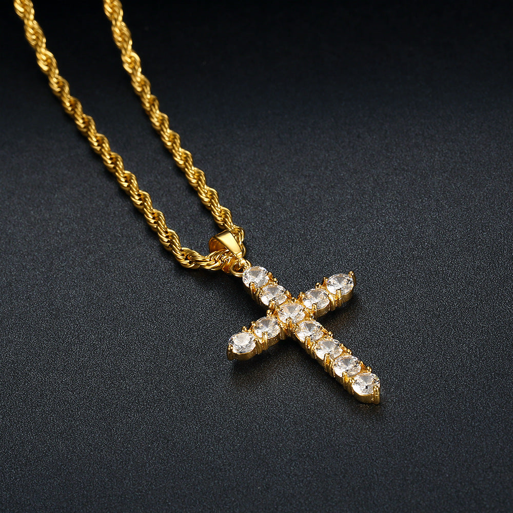Planderful Titanium Steel Gold Plated Zircon Pendant Necklace For Men Hip Hop Style